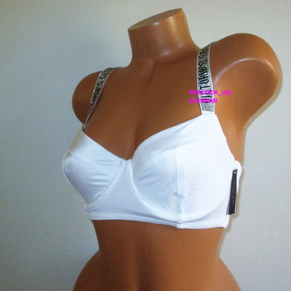 VICTORIAS SECRET SWIM Shine Strap Wicked Bikini Top 32D 32DD Push Up Optic White